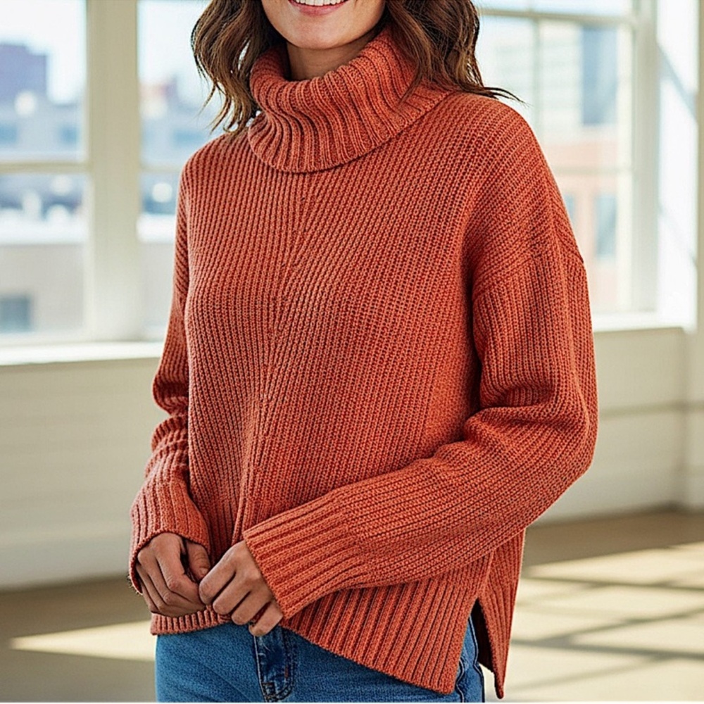 Anthropologie Coral Chunky Turtleneck Sweater, XS 80% wool blend.